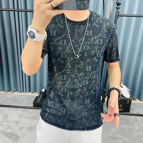 Summer Letter Short Sleeve T Shirt Men Fashion O-neck Tops Tees Ice Silk Mesh Breathable Men Clothing Streetwear Casual T-Shirt