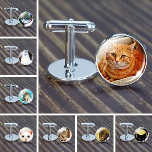 Men Cat Cufflinks Cute Picture Silver Color Wedding Cufflinks Handmade Jewelry Cuff Links Mens Gifts Wholesale Dropshipping