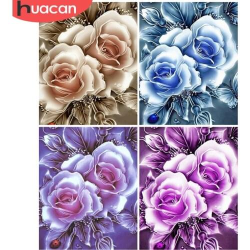 HUACAN DIY Frame Painting By Numbers Rose Acrylic On Canvas Wall Art Picture By Numbers Flower Childrens Room Decor