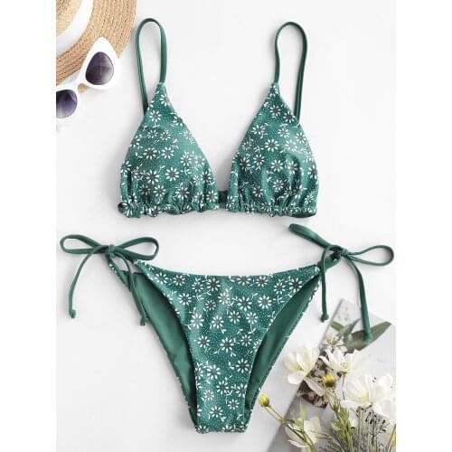 2021 New Swimsuit Nylon Live Buckle Printing Strap Split Bikini Swimsuit Set