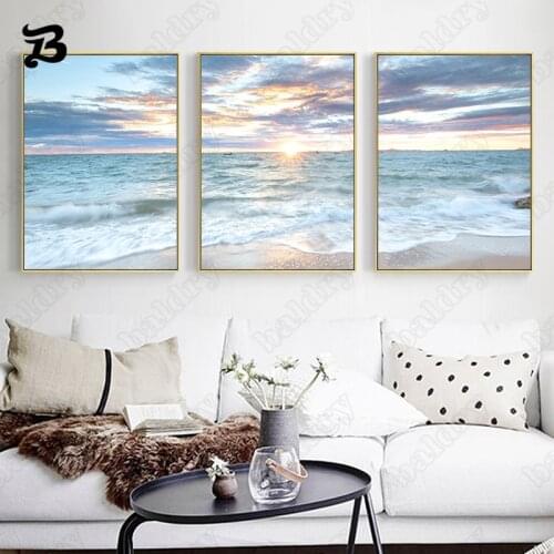 Sea Beach Wall Art Canvas Painting Blue Sea Landscape Poster Prints Canvas Painting Decorative Wall Art Picture Home Wall Decor
