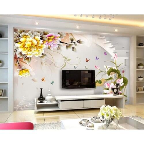 Beibehang photo wall mural wallpaper peony lotus stereo TV background wall living room bedroom murals home decoration wallpaper