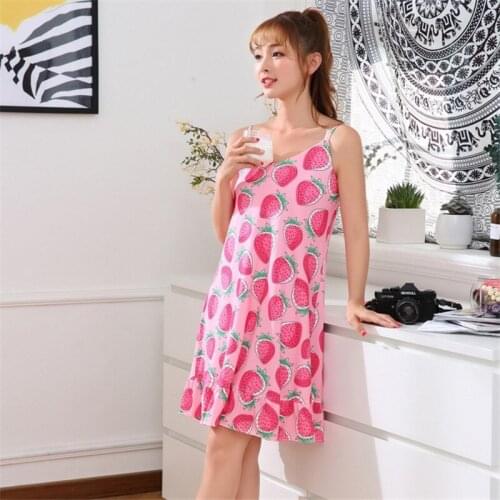 2022 New Nightgown Sling Printing Solid Color Sleeveless Nightgown Summer Sleepwear Women AD0244