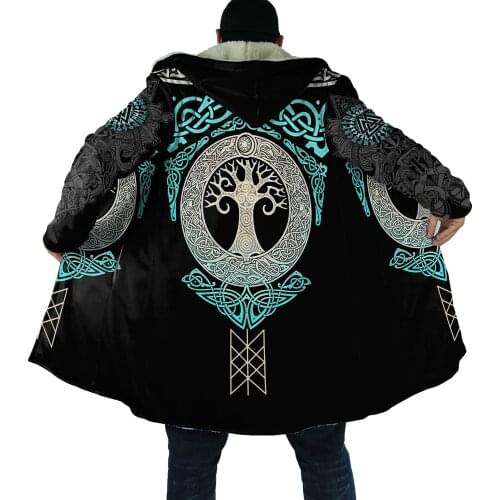 2021 winter New Fashion Mens Hooded cloak Viking tattoo 3D Printing Thick Fleece wind breaker Unisex Casual Warm Hood cloak DP01
