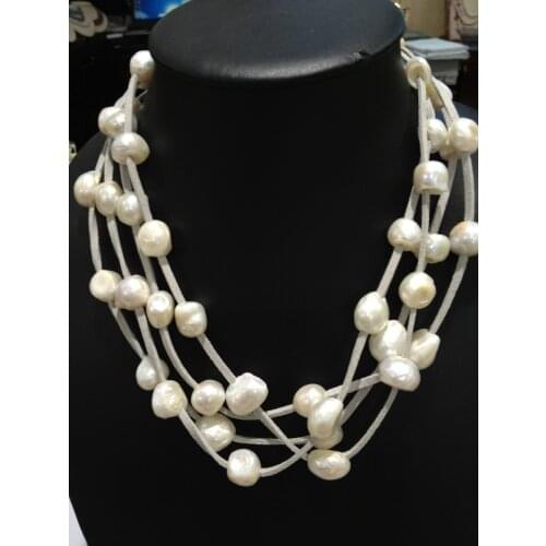 Leather Pearls Necklace Baroque Natural Freshwater Pearls Necklace Multilayer Free Shipping Women Jewelry Fashion Casual