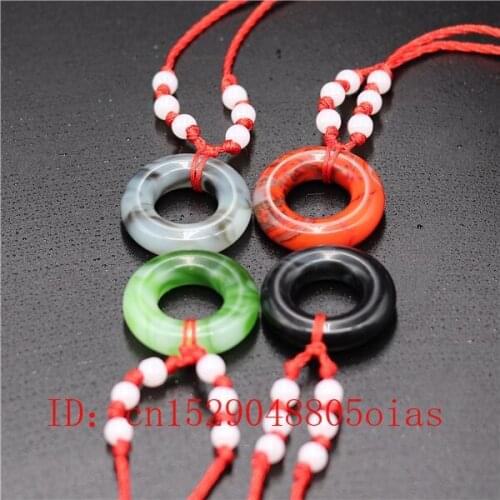 Natural Multicolor Chinese Jade Donut Pendant Necklace Charm Jewellery Fashion Accessories Carved Amulet Gifts for Women Men