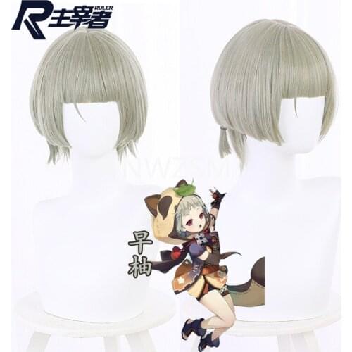 Game Genshin Impact Sayu Cosplay Wig Sayu Cosplay Wig 35cm Bluish grey Women Headwear Short Heat Resistant Synthetic Hair