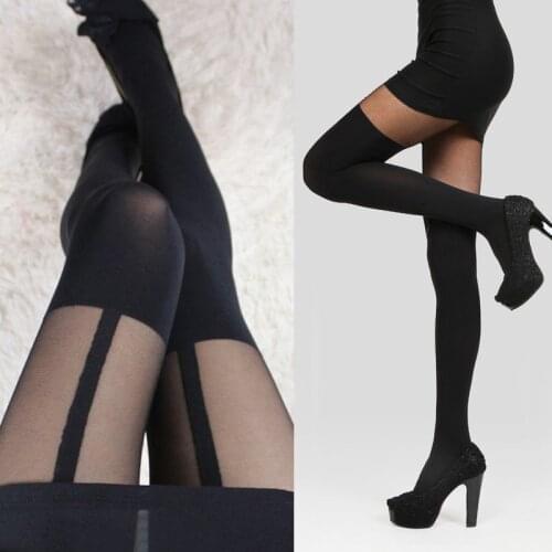 Sexy Black Tights Pantyhose Trendy Patchwork Striped Pattern Stocking Women Slim Cotton Blended Sheer Party Girl Ladies Stocking