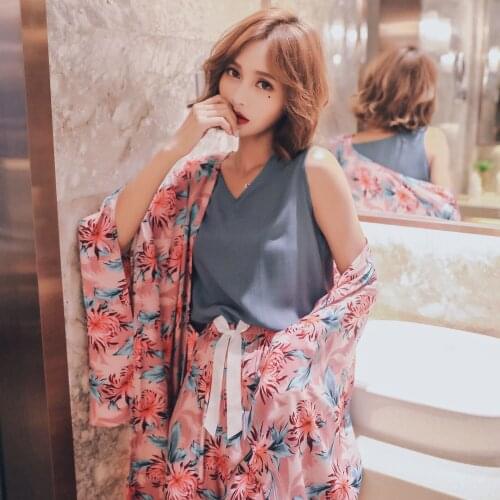 4 PCS Spring Autumn Pajama Sets For Women Floral Printed Pajamas Set Female Top And Shorts Nightwear Suit Comfort Homewear Set