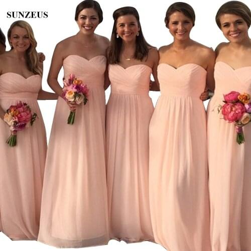 Simple But Elegant Long Bridesmaid Dresses A-line Sweetheart Pleated Chiffon Party Dress Wedding vestito cerimonia donna BDS020