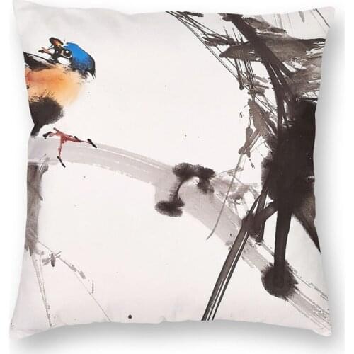 Bird On A Tree Vintage Chinese Art Pillow Cover Decoration Cushions Throw Pillow for Car Polyester Double-sided Printing Unique