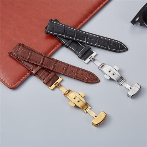 Embossed Genuine Leather Watch Straps Business Watchband 18 20 22 24mm Stainless Steel Butterfly Buckle Strap Watch Accessories