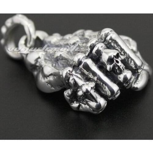 925 Sterling Silver Skull Bone Hand Mens Biker Rock Punk Pendant 8C014