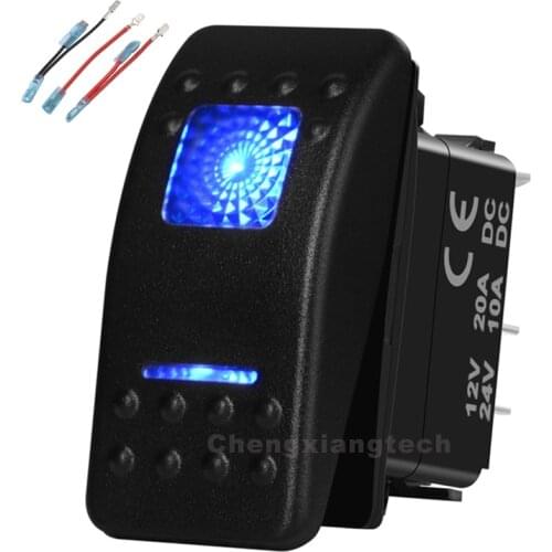 Blue Led 5 Pin on-off SPST Rocker Push Switch Waterproof Overload protection Car Boat 12v/24v+Jumper Wires Set