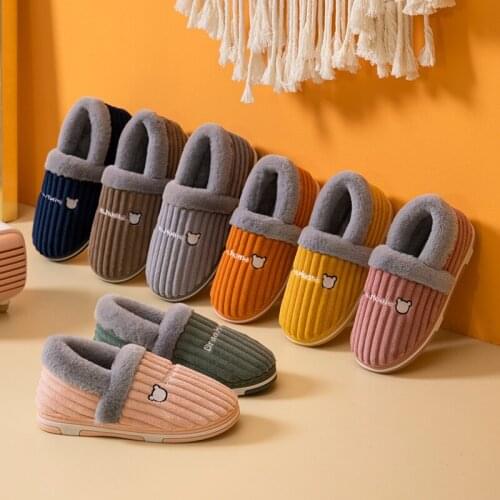 Autumn and Winter Burst Lovers Slippers Corduroy Stripe Rabbit Hair Indoor and Outdoor Home Winter Warm Cotton Slippers