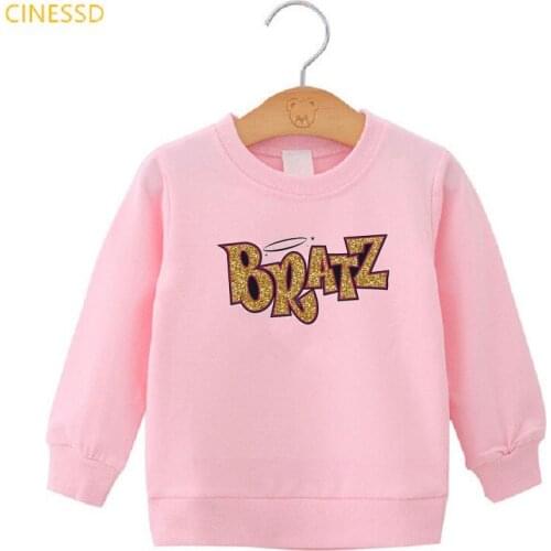 Golden glitter Letters bratz printed pink yellow white sweatshirt lovely harajuku girl hoodie autumn winter thick clothes jumper