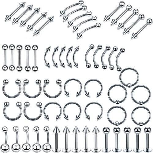 Utimtree 12Styles 60PCS/lot Stainless Steel Body Jewelry Helix Piercing Ear Eyebrow Nose Lip Captive Rings Belly Button Piercing