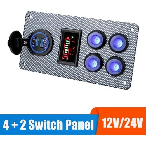 12V 24V Blue LED 4Gang Rocker Switch Panel Light Toggl Quick USB Chargers Car Accessories For Caravan Trailer Truck Marine Boats