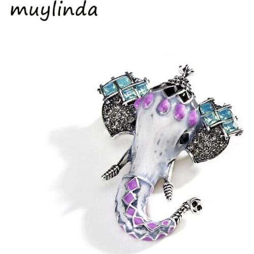 Muylinda Elephant Enamel Pin Crystal Brooch Jewelry Vintage Clothes Accessories Pins And Brooches For Women