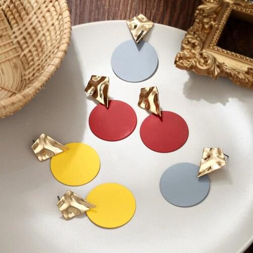 Temperament Yellow Red Grey Round Earrings Simple Modern Womens Earrings Women Drop Earrings Korean Style Jewelry Pendientes