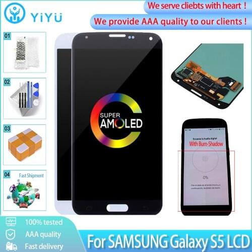5.1" AMOLED For SAMSUNG GALAXY S5 i9600 LCD Display Touch Screen Digitizer Assembly With Burn-Shadow LCD G900F G900M G9001