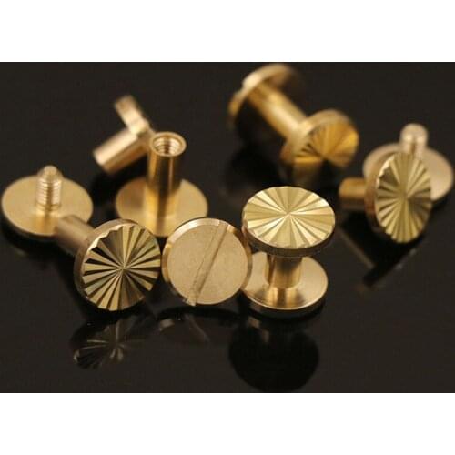 10pcs Solid Brass Binding Chicago Screws Nail Stud Rivets For Photo Album Leather Craft Studs Belt Wallet Fasteners 10mm Cap