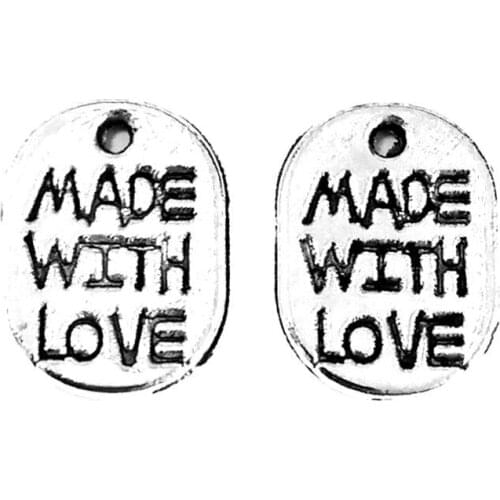 100pcs suit tiles"MADE WITH LOVE" charms pendant 11mm antique silver ornament accessories jewelry making DIY base material
