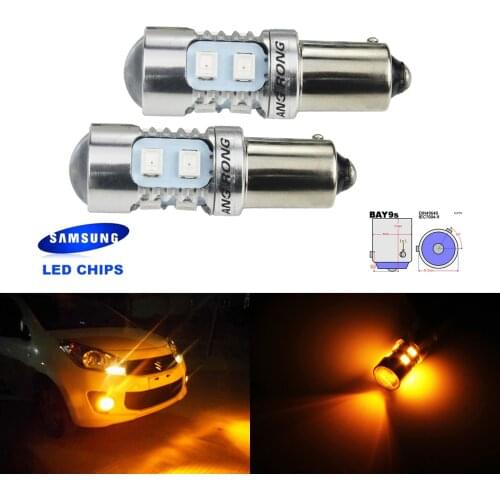 ANGRONG 2x Amber H21W 435 BAY9s SAMSUNG 10 SMD 2835 LED 10W Sidelight Indicator Reverse Bulbs For VW Golf Mk5