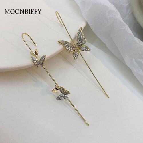 2021 Crystal Diamond Head Pierced Single Butterfly Earrings Female Korean Earrings