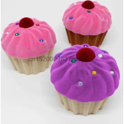 300PCS Cute Cake Cup Shape Velvet Ring Box Earring Pendant Locket Necklace Jewelry Case For Wedding Ring Valentines Day Gift