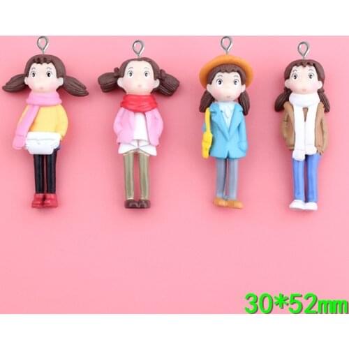 4pcs 30*52MM Mix PVC cartoon doll resin figurine girl charms micro landscape figure ornament jewelry DIY model handbag material