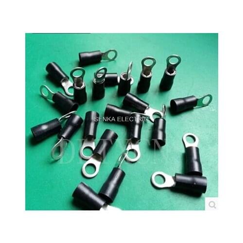 500pcs RV3.5-5S #10 Stud Size Black Vinyl Insulated Ring Terminals For 14-12 AWG, 2.5-4mm2 Wires
