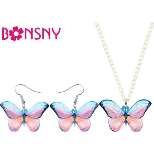 Bonsny Acrylic Pink Brush-footed Butterfly Vanessa Jewelry Sets Insect Animal Earrings Necklace For Women Girls Teens Charm Gift
