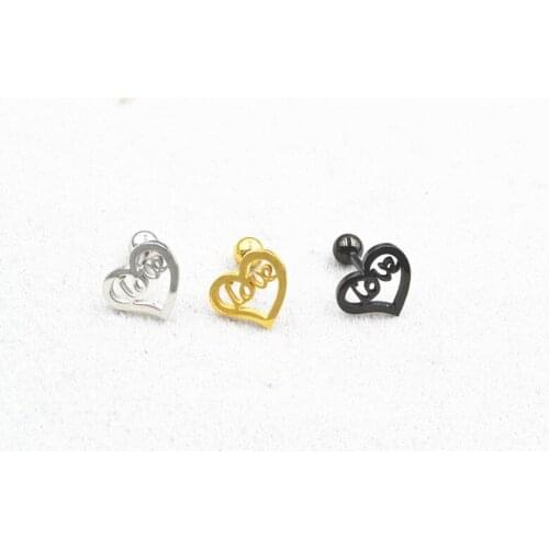 Free Shippment 50PCS Body jewelry-Ear Stud Tragus/Helix Bar/Stud Heart Love Prong Short Bar Diath Cartilage Earring 16g New