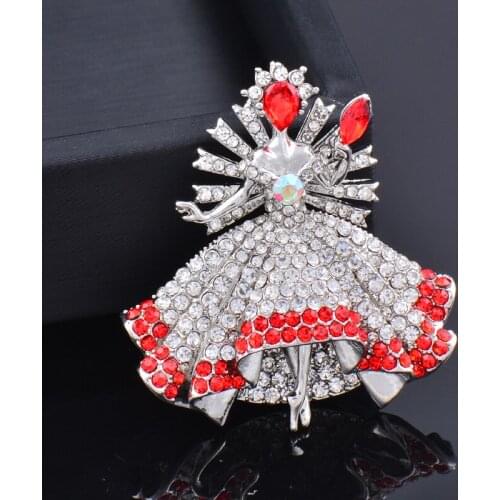 KIOOZOL Luxury Bright Full Crystal Princess Brooch Red Color Cubic Zirconia Face Brooch For Women Vintage Jewelry Gift 189 KO2