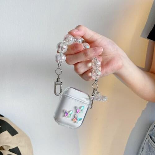 Chain Earphone Case For Airpods 2 / Airpods Pro Cute butterfly Pendant Lanyard Cover for Air Pods 1/2 Protective Case