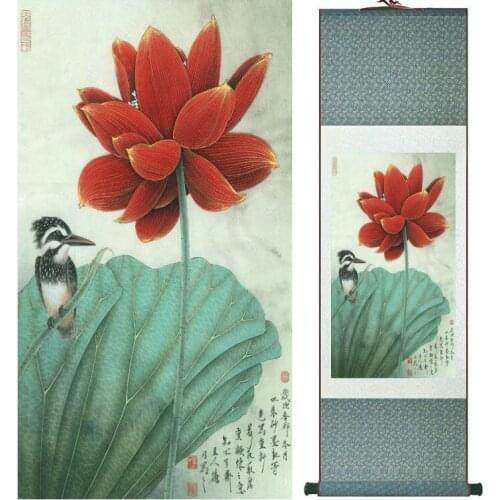 Lotus flower and birds painting traditional birds and flower painting Chinese wash painting home decoration No.32004