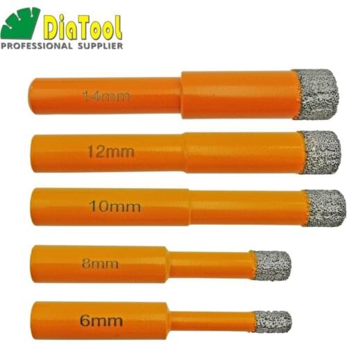 DIATOOL 5pcs/set Vaccum Brazed Diamond Drilling Bits 10mm Round Shank Dry Drilling For Stone, Masonry Drill Bits