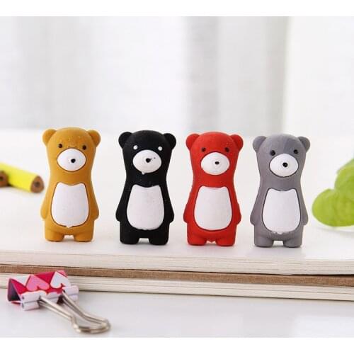 Ellen Brook 1PCS Cute Kawaii Pencil Cartoon Bear Rubber Kids Novelty School Office Stationery Supply Lovely Animal Eraser