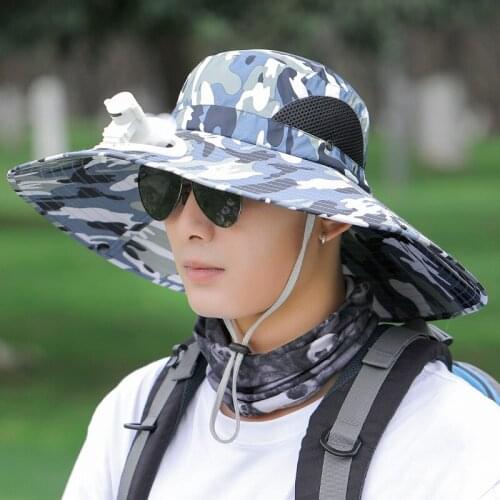2021 New Men Hat With Fan Chargeable Outdoor Fishermans Cap Summer Beach Protection Camouflage Mountaineering Sunhat