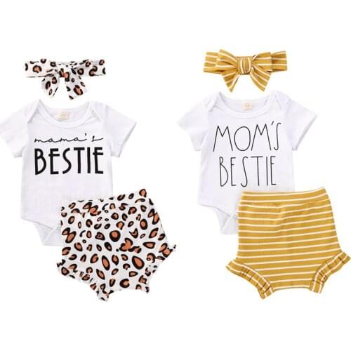 Citgeett Summer 0-18M Newborn Baby Girls Boys Clothes Sets 3pcs Letter Print White Short Sleeve Romper Tops+Leopard Shorts Set