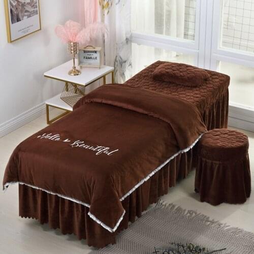 Beauty Salon Bedding Sets Coral Fleece Crystal Velvet Embroidery Bed Skirt Duvet Cover Pillowcase Bedspread High Quality Set #s