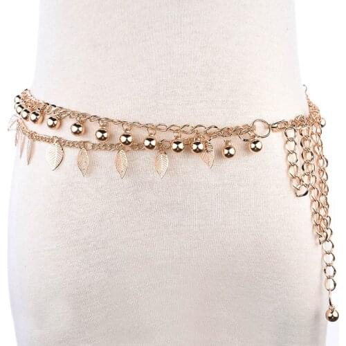 Summer Beach Women Gypsy Silver Gold Punk Chain Dance Sexy Biniki Leaf Tassel Belt Waist Body Jewelry BL248