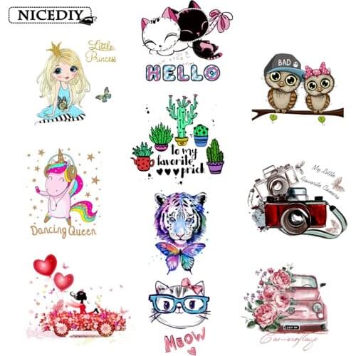 Nicediy Fashion Girl Unicorn Iron-On Transfers Vynil Heat Transfer Ironing Stickers T-shirt Thermal Patches For Clothing Ironing