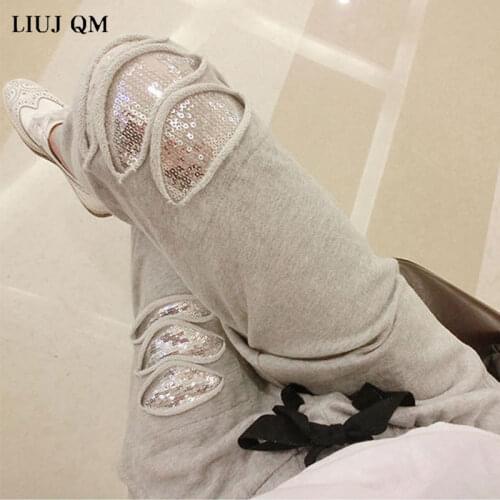 2020 New Autumn Pants Women Plus Size Womens Fat MM 200 Pounds Increase Size Harlan Pants Stretch Sequins Casual Pants Female