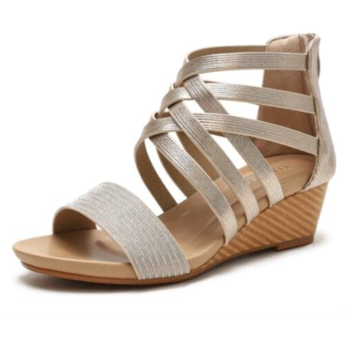 New Women Bohemian Ethnic Style Slope Heel Roman Sandals Female Retro Open-toed Holiday Travel Womens Shoes