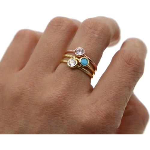 Full SIZE 5 6 7 8 9 simple single cz ring vermeil 925 sterling silver minimal dainty jewelry turquoises zirconia ring for women