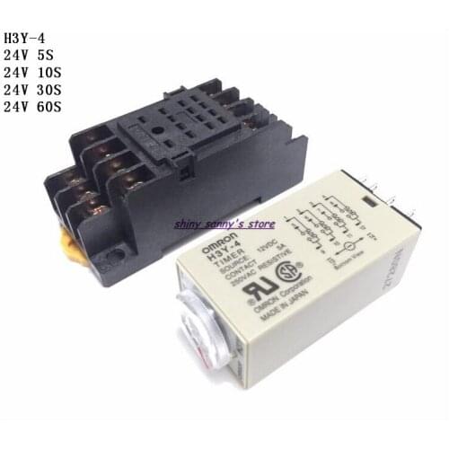 1 Set/Lot H3Y-4 DC24V 5S/10S/30S/60S Delay Timer Time Relay 0-5/10/30/60 Seconds 24VDC & PYF14A Socket Base Brand New