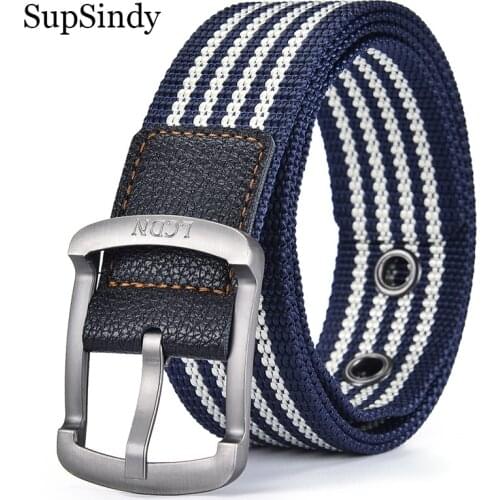 SupSindy Men Nylon Belt Luxury Metal Pin Buckle Stripe Canvas Belts for Women Fashion Casual Jeans Waistband Military Male Strap