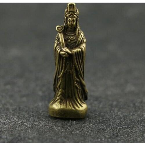 Collectable Chinese Pure Brass Carved Nanhai Kwan-yin Guanyin Mazu Exquisite Small Pendant Statues